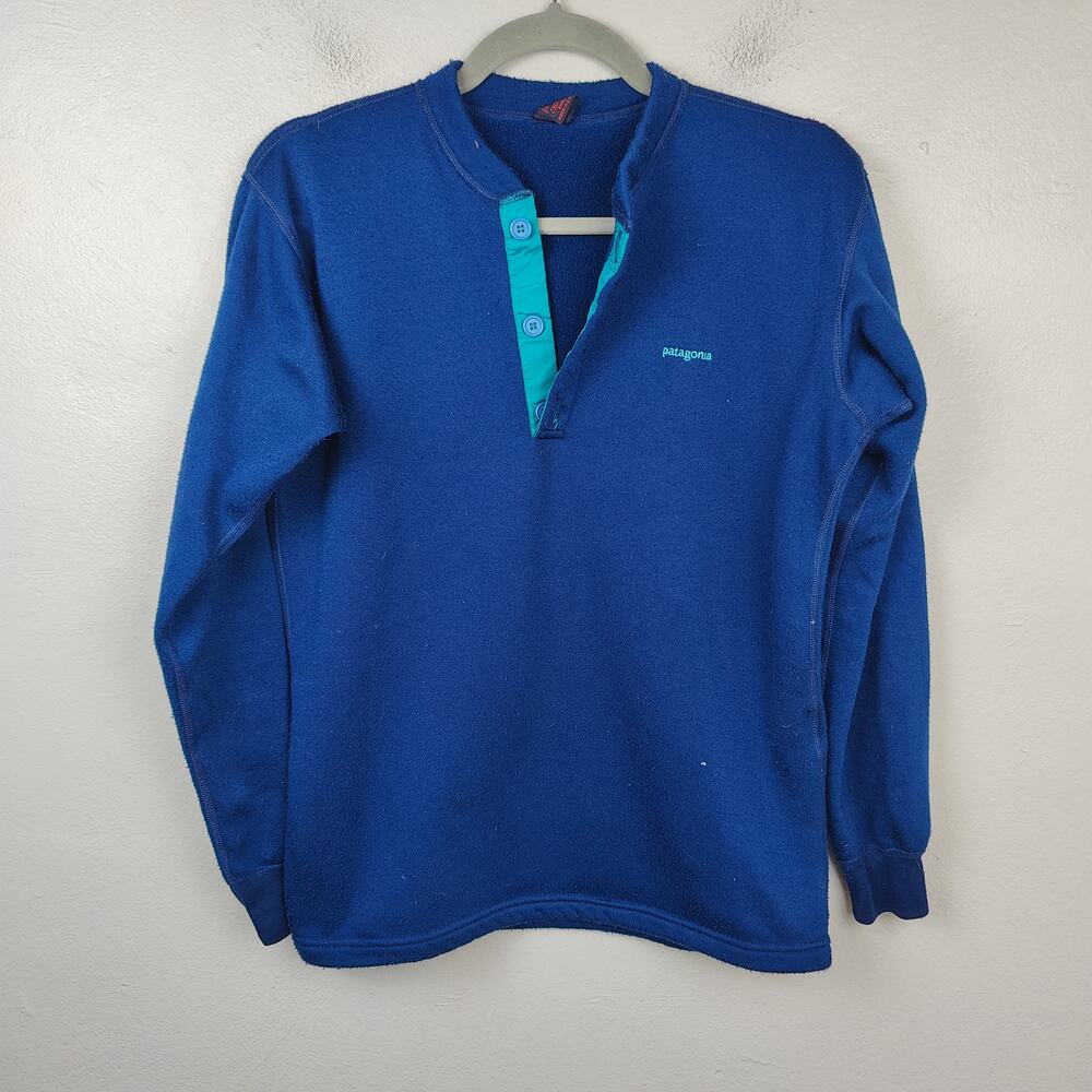 Vintage Patagonia Capilene Henley Shirt‎ Mens Small Blue Snap Button Baselayer